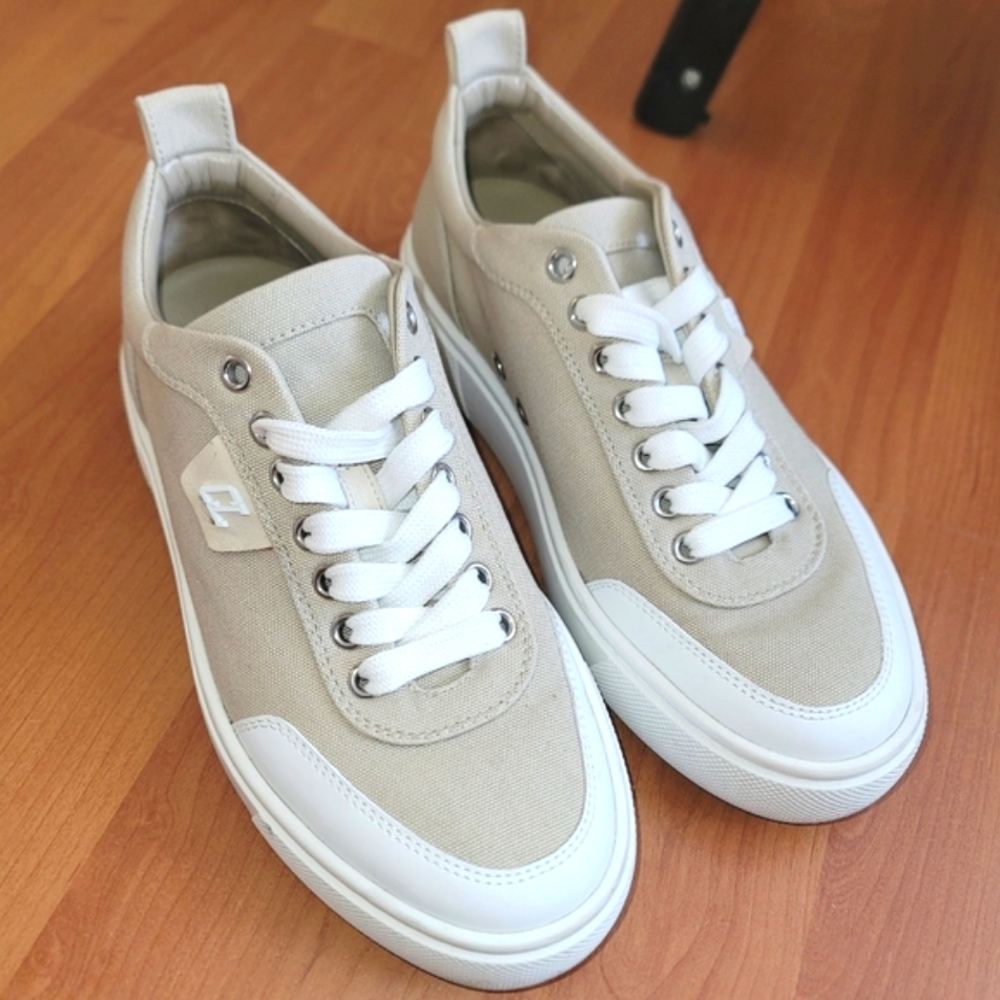 Christian Louboutin Sneakers Simplerui Flat Beigebianco Platform Canvas Low Top - Picture 6 of 12